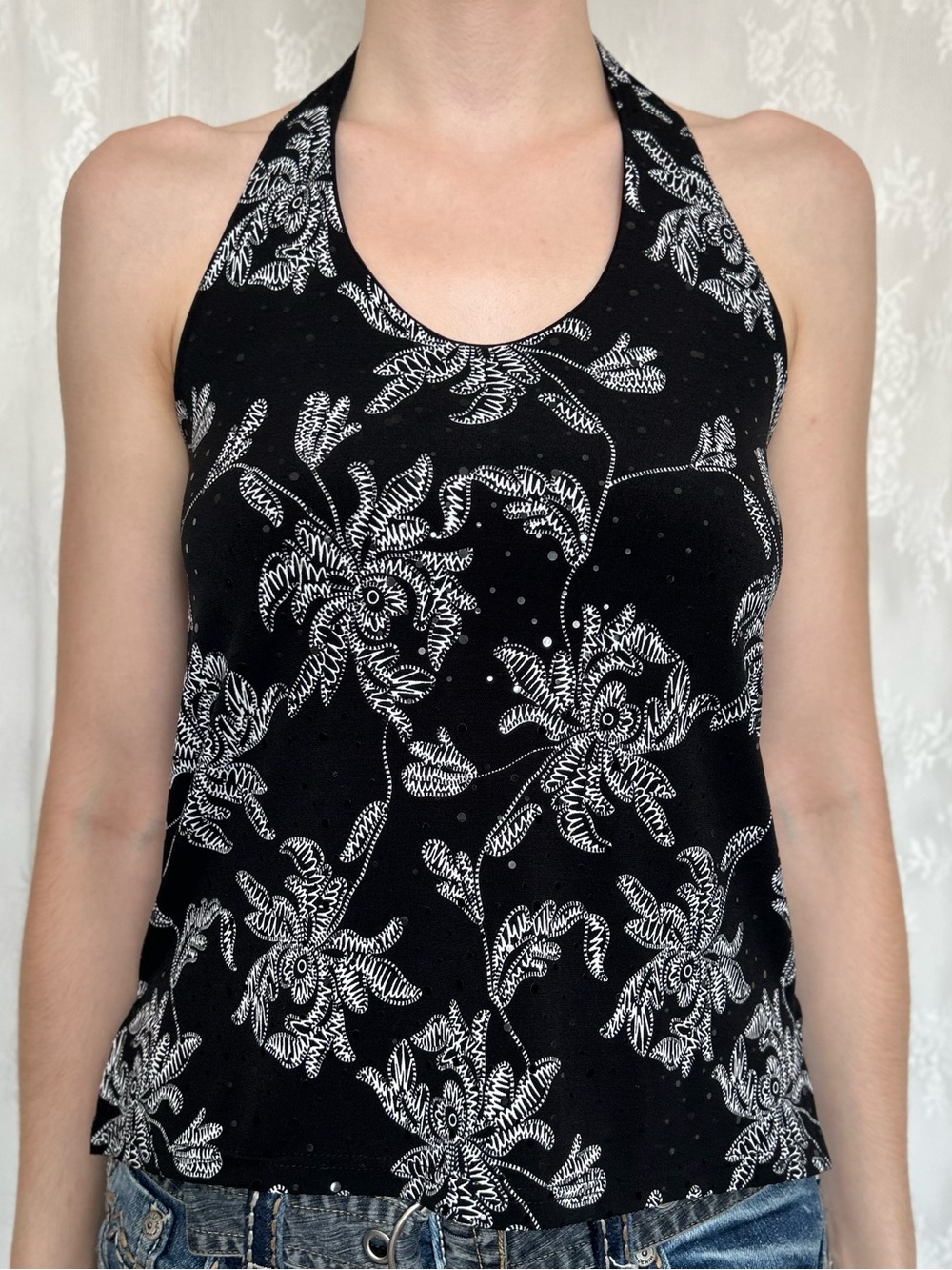 Y2K Whimsygoth Black & White Halter Top